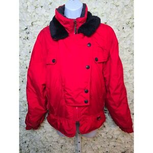 ZERMATT Red vintage SKI Jacket, Faux Fur Collar, zip pockets, glove hook 80s